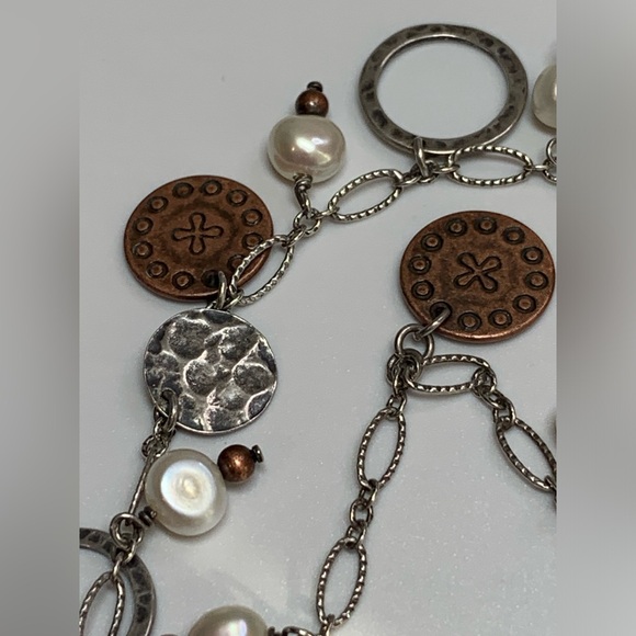Silpada Vintage Sterling, Copper Coin & Freshwater Pearl 2-Tiered Link Necklace - Picture 12 of 15